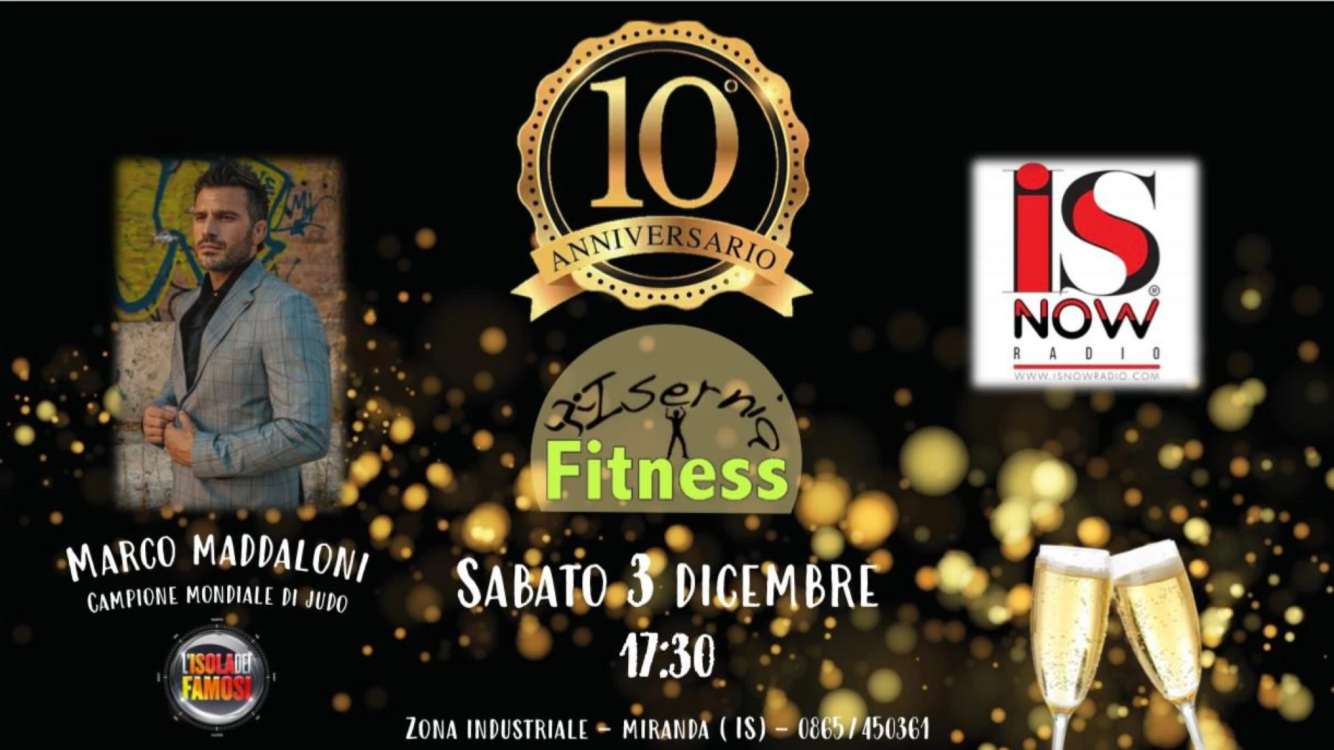 Isernia Fitness festeggia dieci anni di attività. La palestra di Mirco Calabrese organizza un evento con brindisi per sabato 3 dicembre. Ospite d’onore il campione di judo Marco Maddaloni.